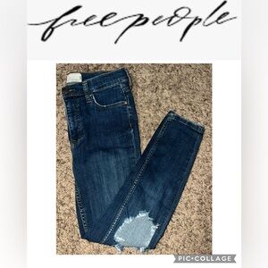 Free People Indigo Skinny Jeans with Distressed Detail